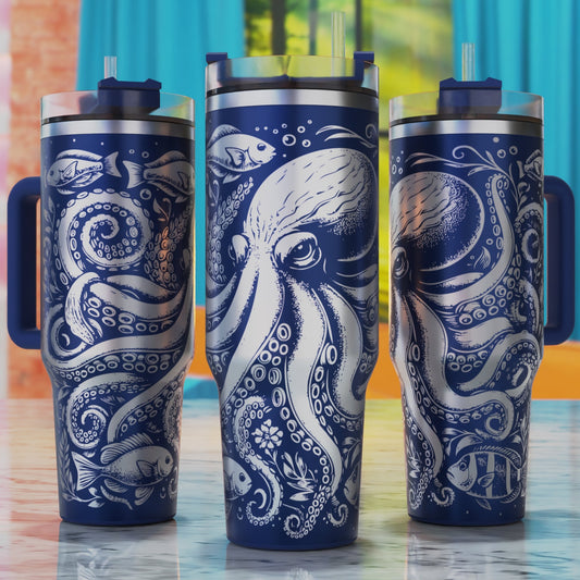Octopus Nautical SVG – digital engraving design file for 40oz tumblers, perfect for ocean waves and nautical sea life themes.
