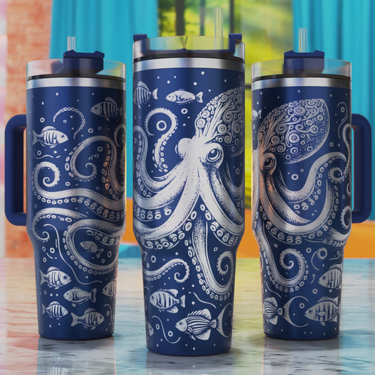 Octopus Sea Life SVG – digital engraving design file for 40oz tumblers, perfect for nautical, sea life, and deep‑sea themes.