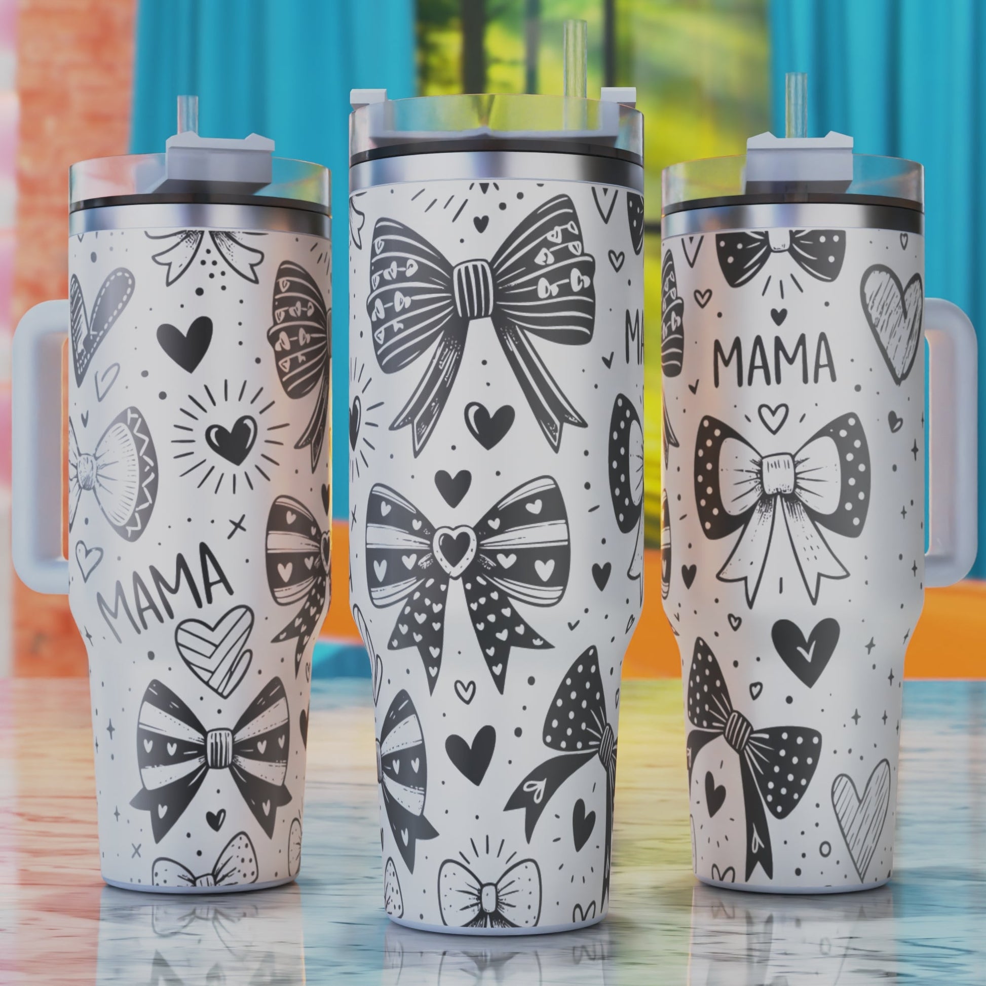 Mama Bows SVG – digital engraving design file for 40oz tumblers, perfect for Mother’s Day and family‑themed designs.