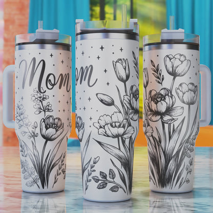 Mom Floral SVG – digital engraving design file for 40oz tumblers, perfect for Mother’s Day and sentimental floral gifts.
