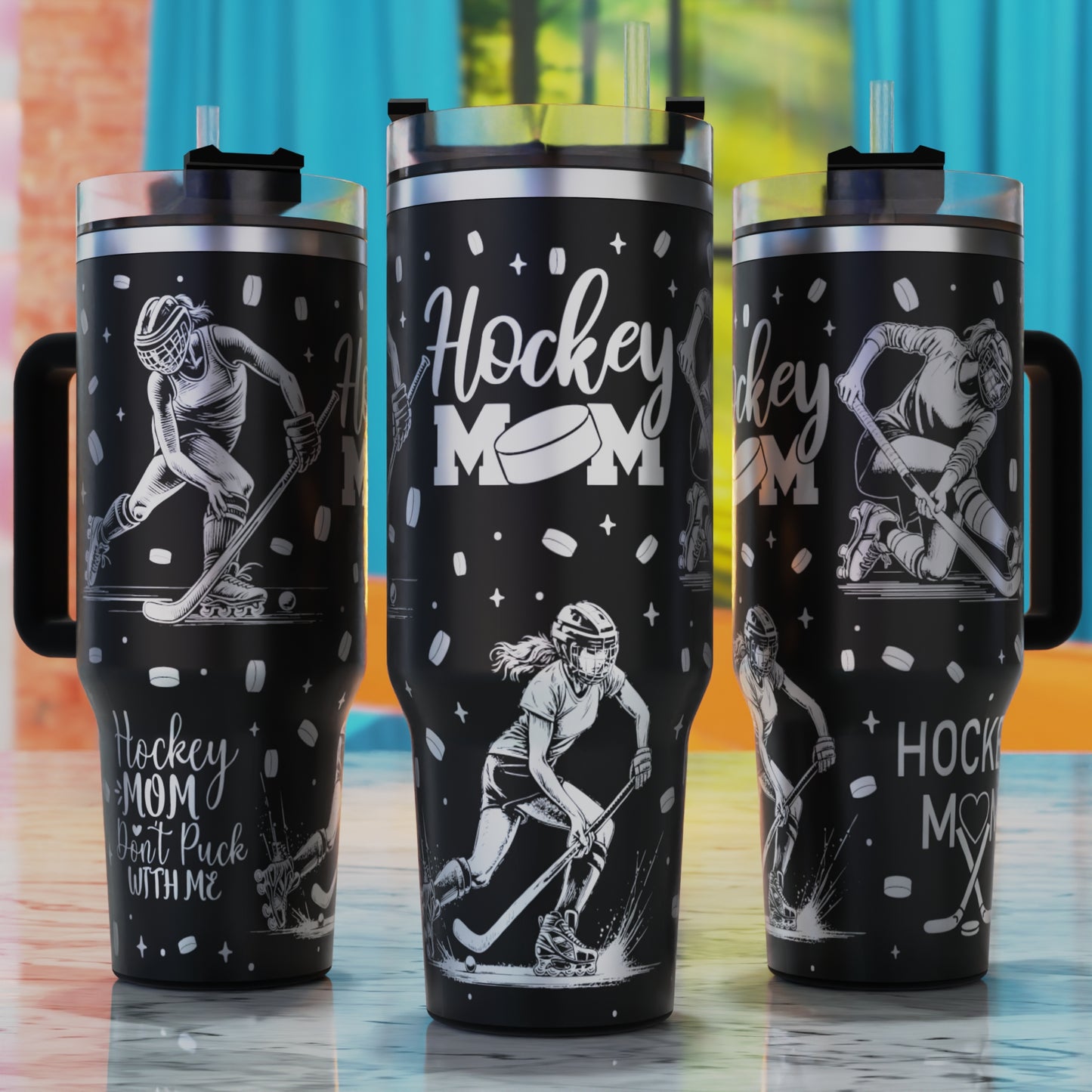 Hockey Mom SVG – digital engraving design file for 40oz tumblers, perfect for sports moms and athletic‑themed designs.