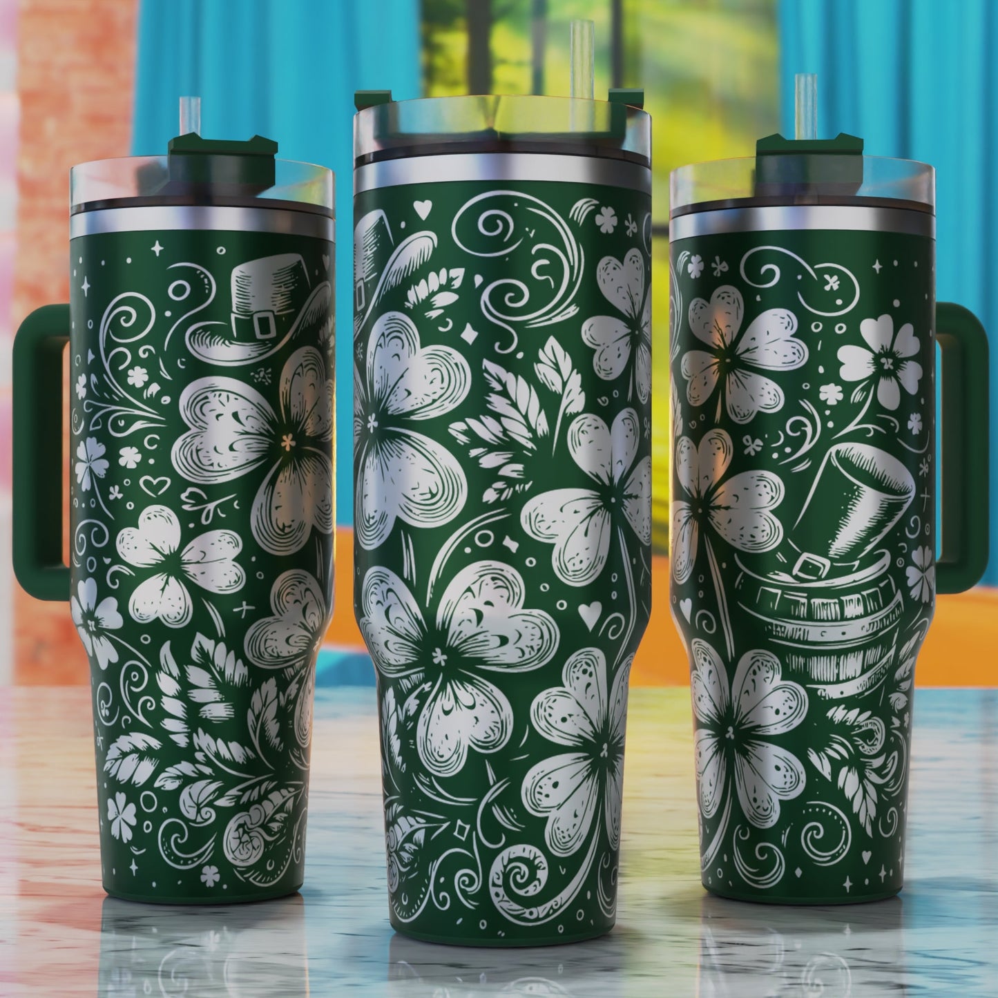 St. Patrick’s Hat & Clover SVG – digital engraving design file for 40oz tumblers, perfect for Irish and St. Patrick’s Day designs.