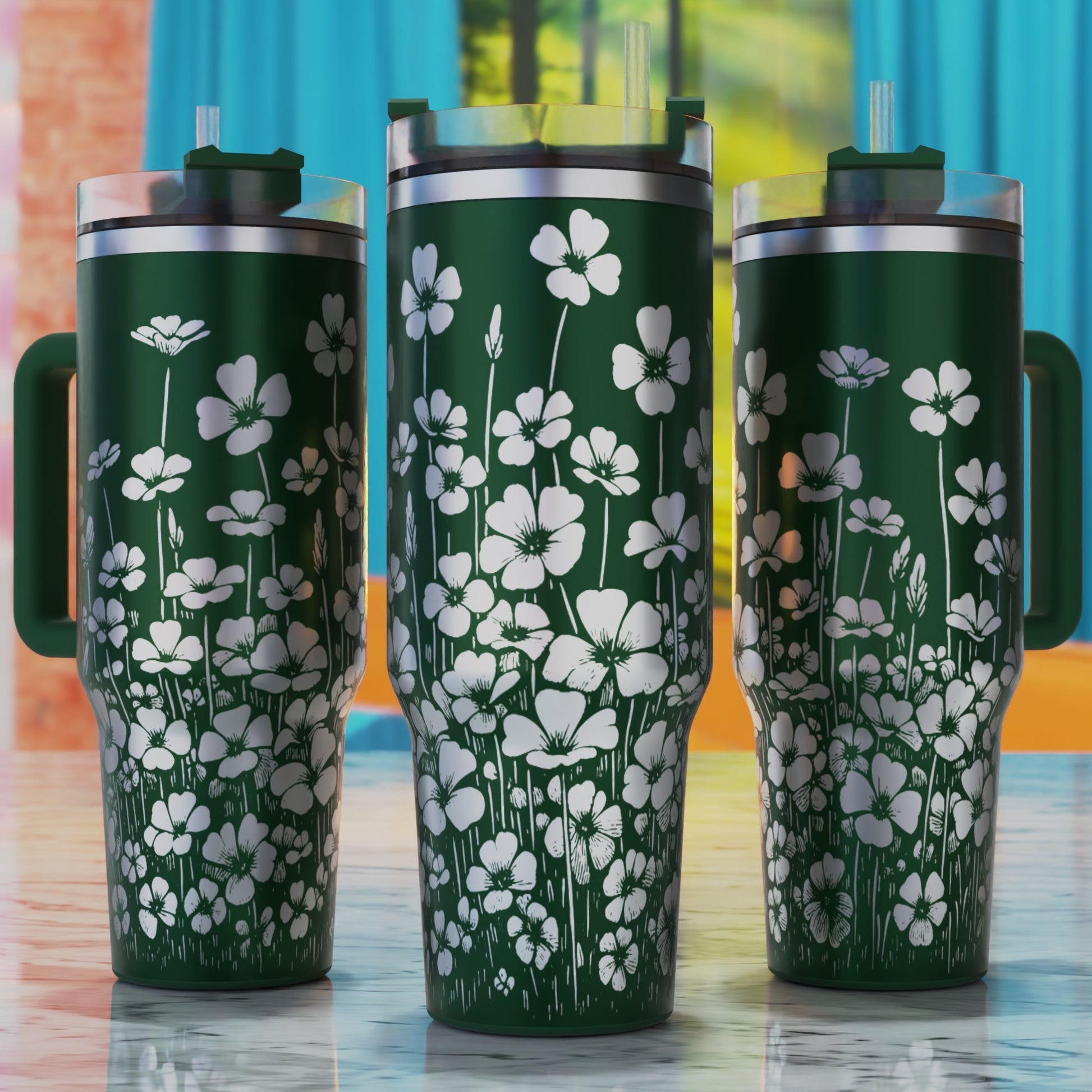 Field of Clover Blossoms SVG – digital engraving design file for 40oz tumblers, perfect for minimalist floral and nature-inspired themes.