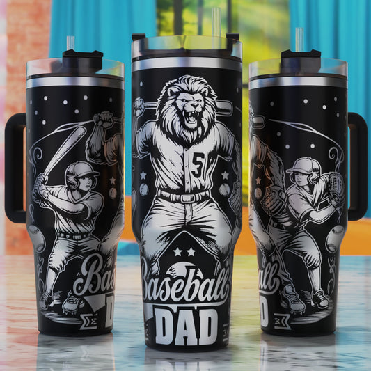 Baseball Dad Lion SVG – digital engraving design file for 40oz tumblers, perfect for athletic and baseball-themed designs.