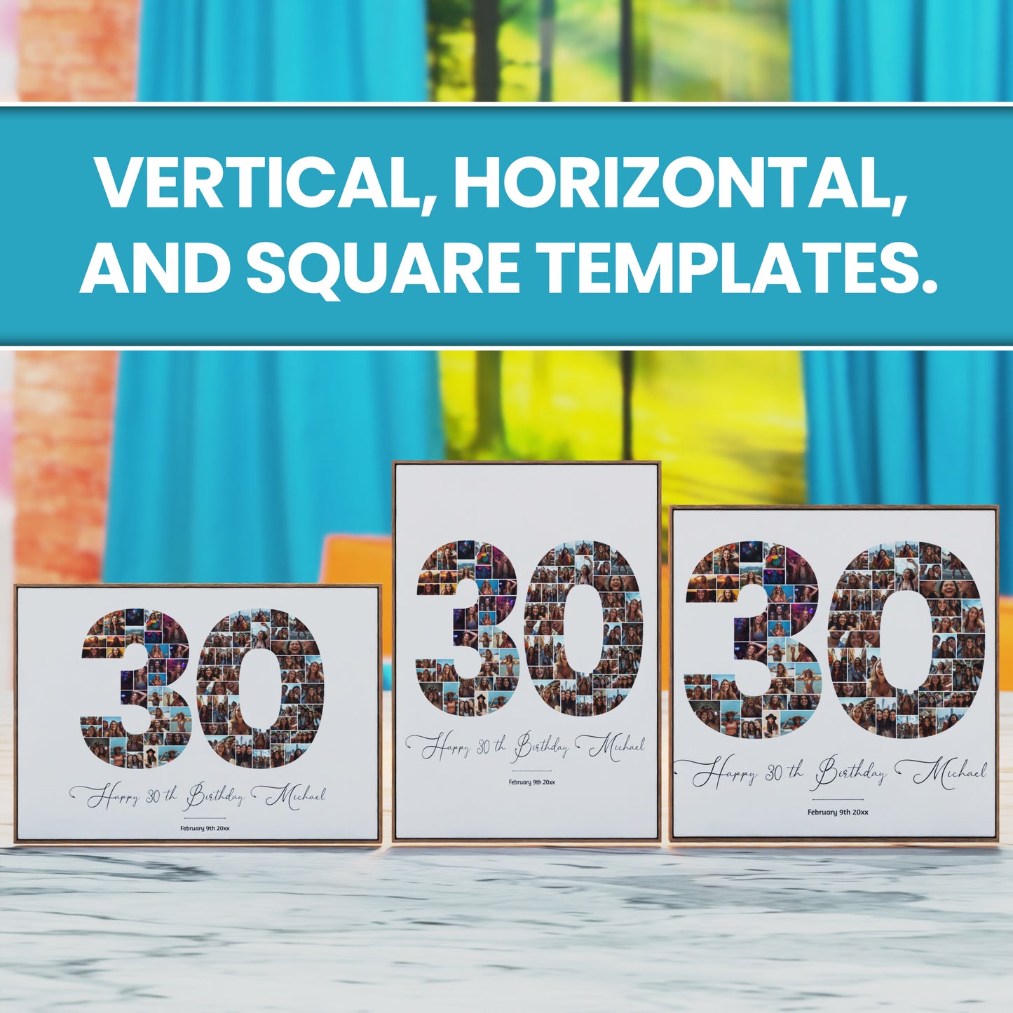 30th Birthday Photo Collage Template – Editable Canva Number Poster, Drag & Drop Picture Collage, Personalized 30th Birthday Gift