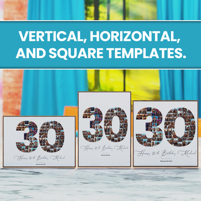 30th Birthday Photo Collage Template – Editable Canva Number Poster, Drag & Drop Picture Collage, Personalized 30th Birthday Gift