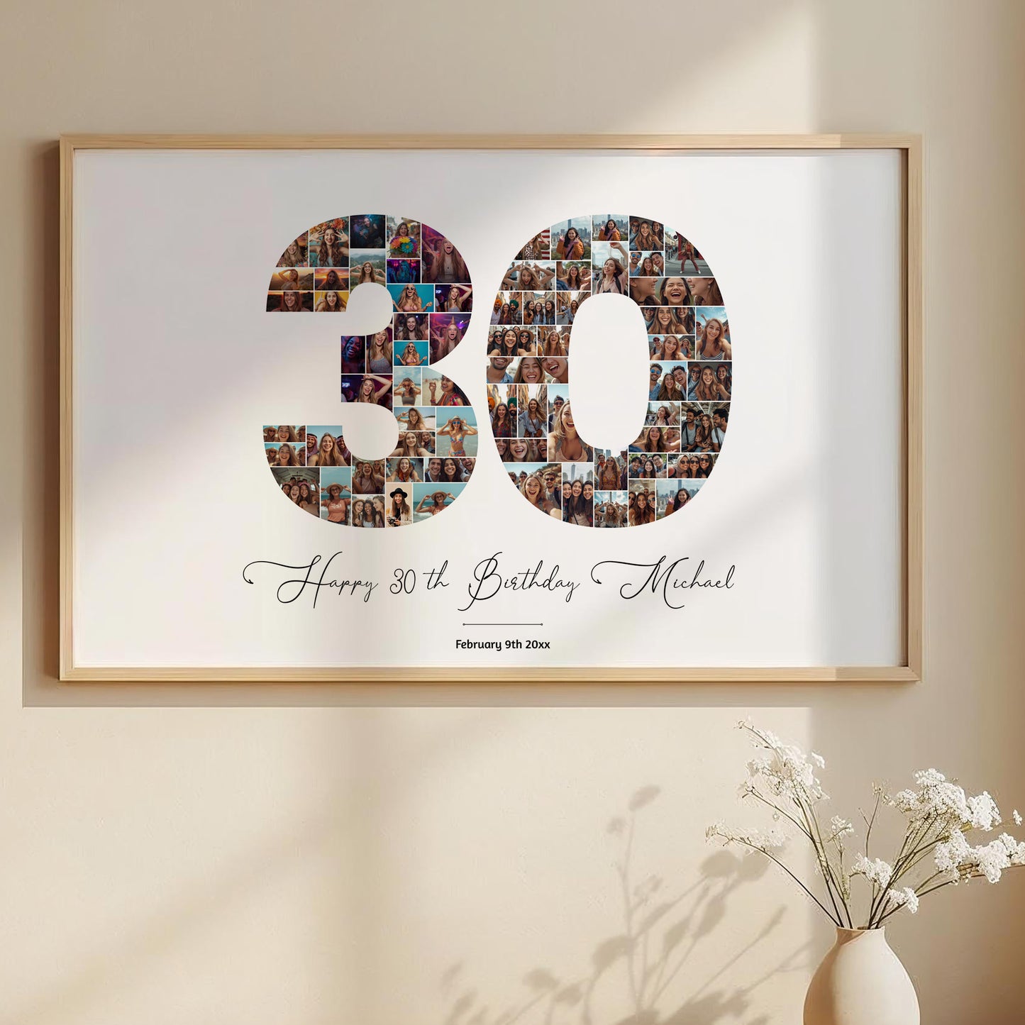 30th Birthday Photo Collage Template – Editable Canva Number Poster, Drag & Drop Picture Collage, Personalized 30th Birthday Gift