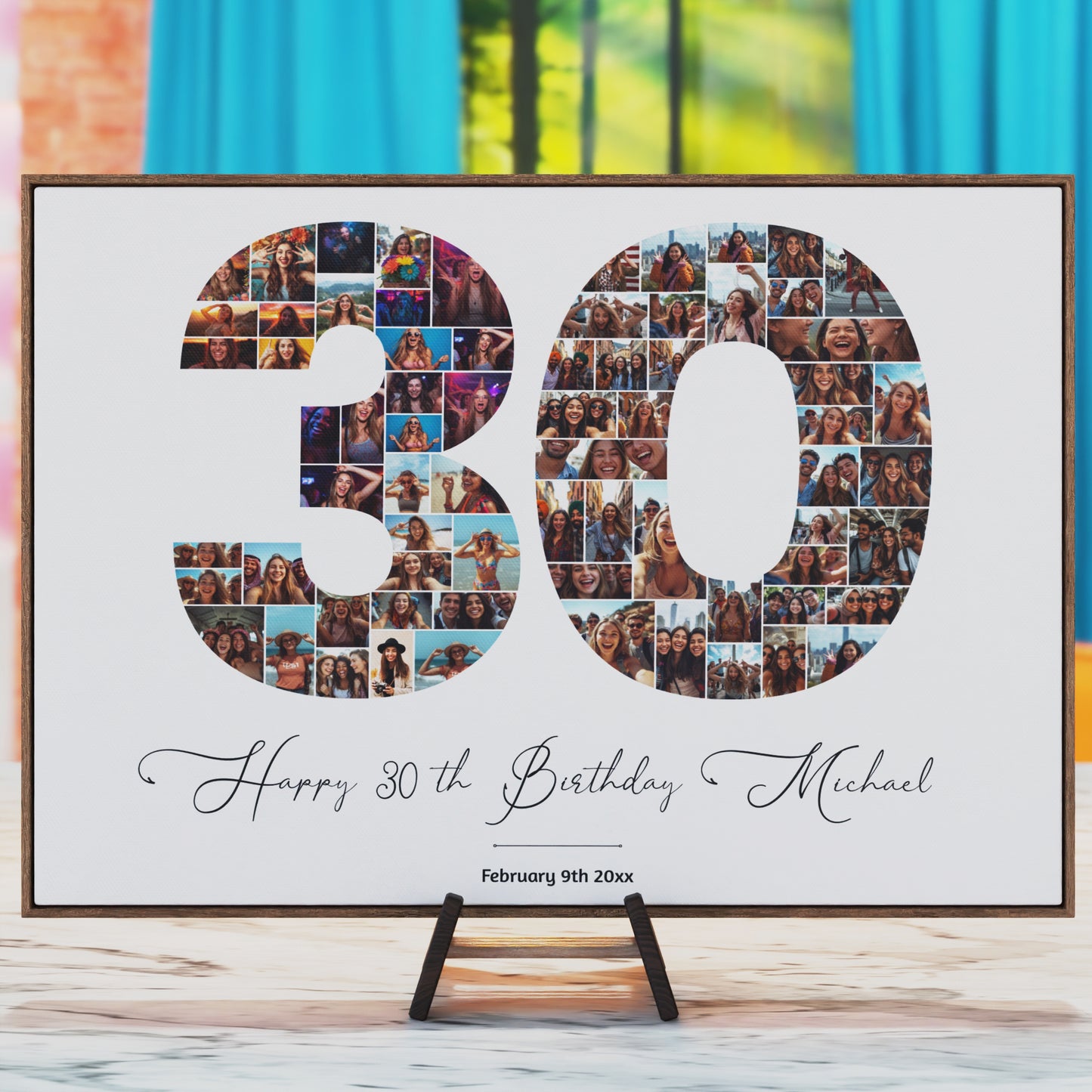 30th Birthday Photo Collage Template – Editable Canva Number Poster, Drag & Drop Picture Collage, Personalized 30th Birthday Gift