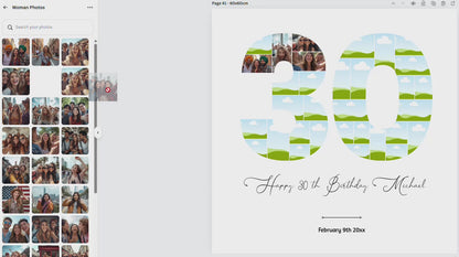 30th Birthday Photo Collage Template – Editable Canva Number Poster, Drag & Drop Picture Collage, Personalized 30th Birthday Gift