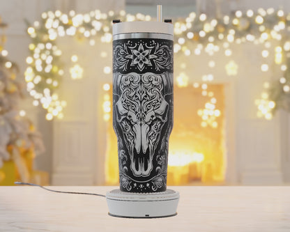 Cow Bull Skull Tumbler Wrap, Western Svg Laser Engraving, Tooled Leather Svg, 40oz Tumbler Laser Svg, 40oz Tumbler Wrap Designs