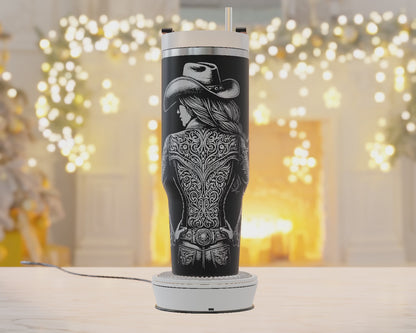 Cowgirl Tumbler Wrap, Western Svg Laser Engraving, Tooled Leather Svg, 40oz Tumbler Laser Svg, 40oz Tumbler Wrap Designs