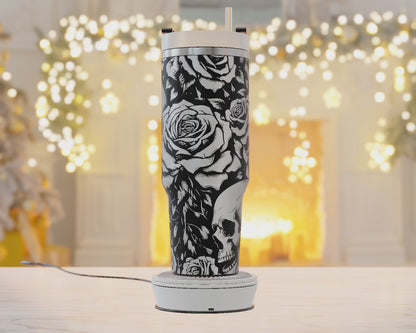 Skulls And Flowers 40oz Tumbler Wrap, Gothic Svg Laser Engraving, Floral Theme Svg, Mom 40oz Tumbler Laser Svg, Tumbler Wrap Designs