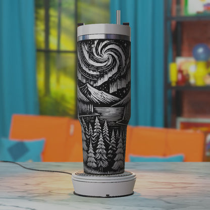 Mountain Night Sky Laser Engraving SVG for 40oz Tumbler – Galaxy and Forest Art Design