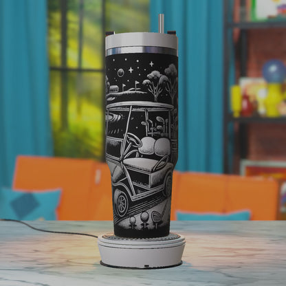 Golf Club Laser Engraving SVG for 40oz Tumbler – Golf Cart and Clubs Line Art Design