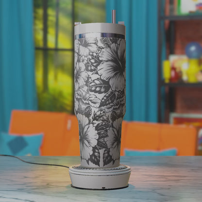 Hibiscus Flowers and Tropical Leaves SVG – Summer 40oz Tumbler Laser Engraving Design File