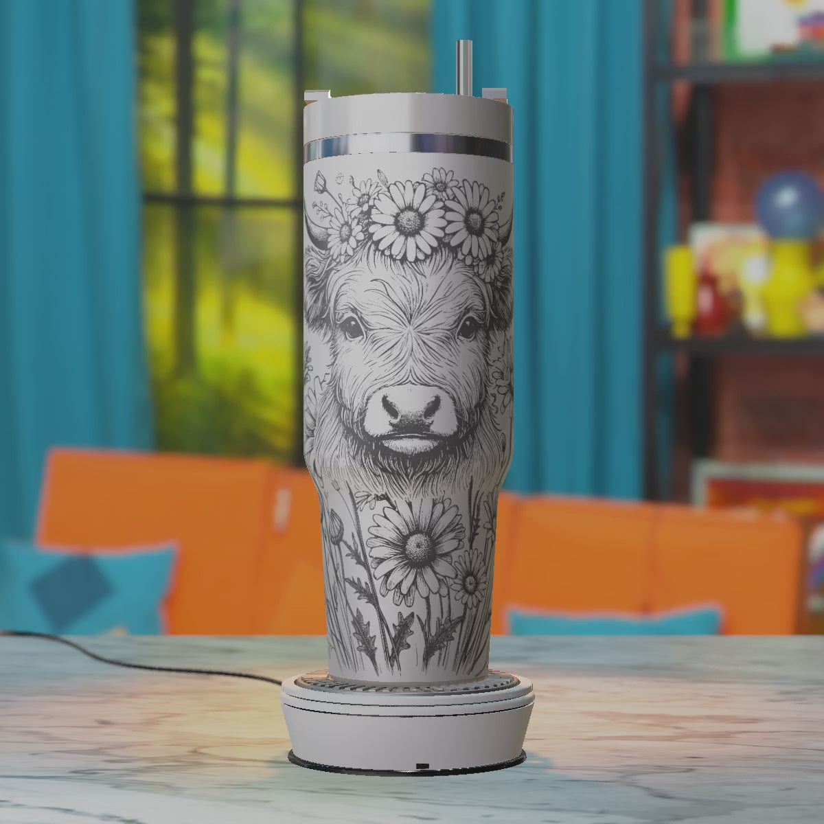 Baby highland cow floral 40oz tumbler engraving SVG design.