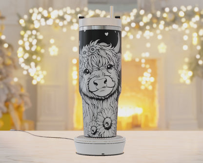 Tumbler Wrap For Laser Engraving, Highland Cow Svg, 40oz Tumbler Laser Svg, Tumbler Wrap Designs