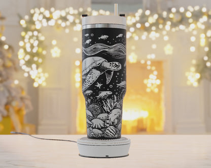40oz Tumbler Wrap, Ocean Turtles Svg Laser Engraving, 40oz Tumbler Laser Svg, 40oz Tumbler Wrap Designs