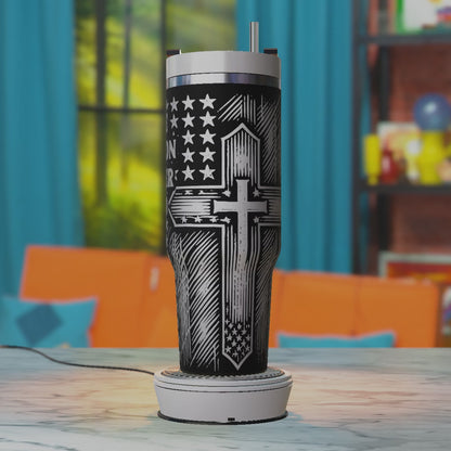 One Nation Under God Laser Engraving SVG for 40oz Tumbler – Patriotic Cross and Stars Design