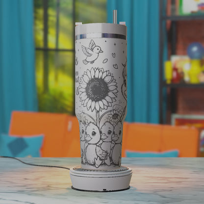 Funny Duck Laser Engraving SVG for 40oz Tumbler – Sunflower and Cute Farm Animal Line Art Design