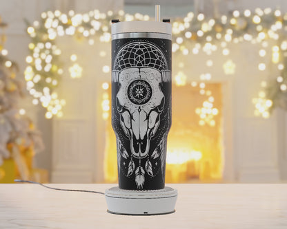 Boho Western Tumbler Wrap, Cowbull Skull Svg Laser Engraving, Dream Catcher Svg, 40oz Tumbler Laser Svg, 40oz Tumbler Wrap Designs