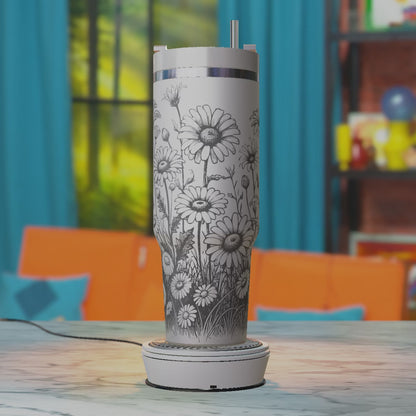 Boho Flowers Line Art Laser Engraving Template for 40oz Tumbler