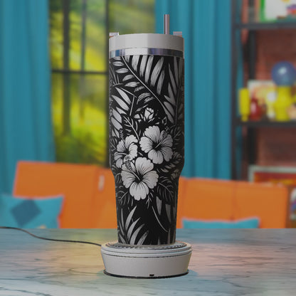 Hibiscus Flowers and Tropical Palm Leaves SVG – Summer 40oz Tumbler Laser Engraving Design File