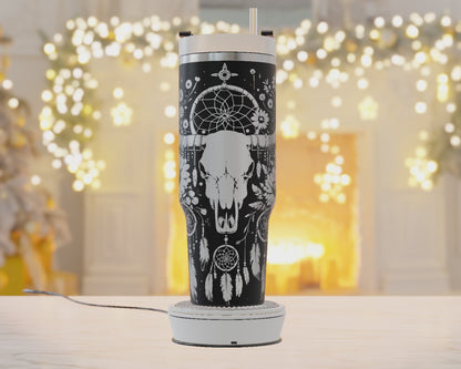 40oz Tumbler Wrap, Boho Cow Bull Skull Laser Engraving, Western Mama Svg, 40oz Tumbler Laser Svg, Tumbler Wrap Designs