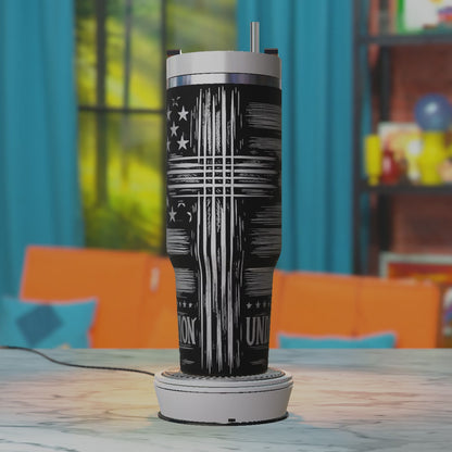 Patriotic Cross Laser Engraving SVG for 40oz Tumbler – One Nation Under God American Flag Design