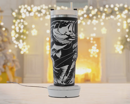40oz Tumbler Wrap, Bass Fishing Svg Laser Engraved, Hunting Dad Svg, Bass Fishing 40oz Tumbler Laser Svg, Tumbler Wrap Designs