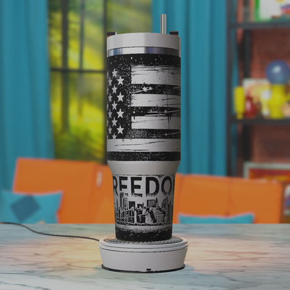 Freedom American Flag Laser Engraving SVG for 40oz Tumbler – Patriotic City Design