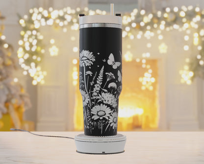 40oz Tumbler Wrap, Flowers Butterfly Svg Laser Engraving, Floral Theme Svg, Mom 40oz Tumbler Laser Svg, Tumbler Wrap Designs